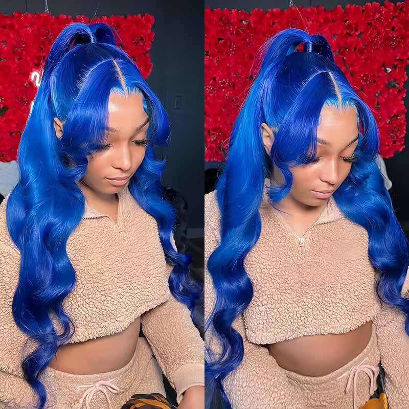 Ulike Blue Color Body Wave 13x4 Lace Front Wig 100% Human Hair Wig With Baby Hair