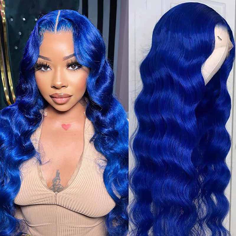 Ulike Blue Color Body Wave 13x4 Lace Front Wig 100% Human Hair Wig With Baby Hair