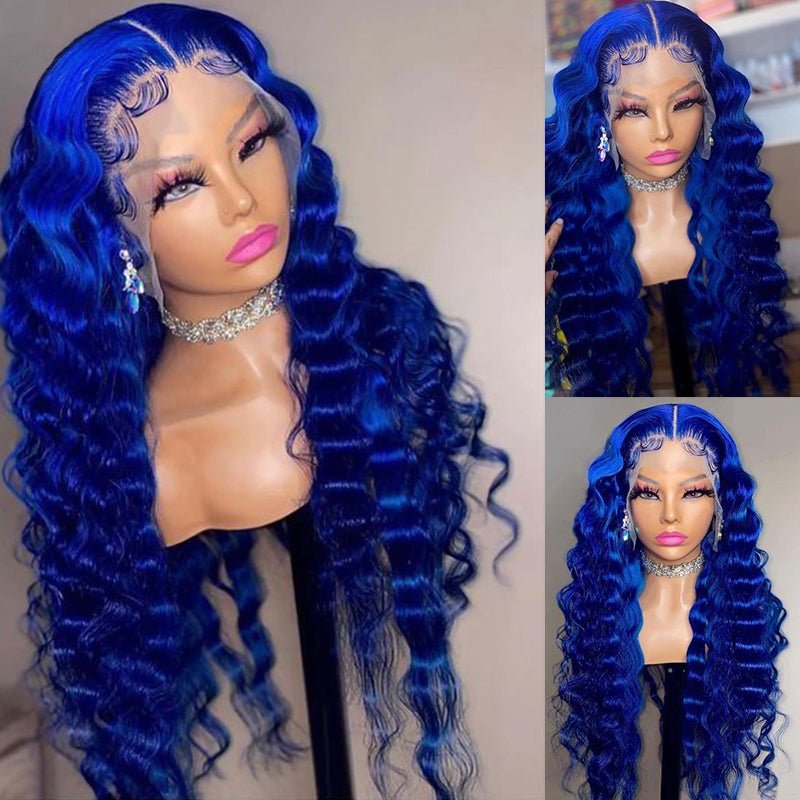 Ulike Blue Lace Front Wigs Deep Wave Human Hair 13x4 Wigs Pre Plucked Natural Hairline