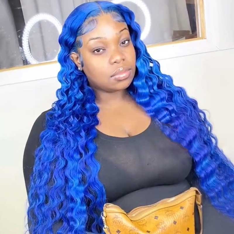 Ulike Blue Lace Front Wigs Deep Wave Human Hair 13x4 Wigs Pre Plucked Natural Hairline