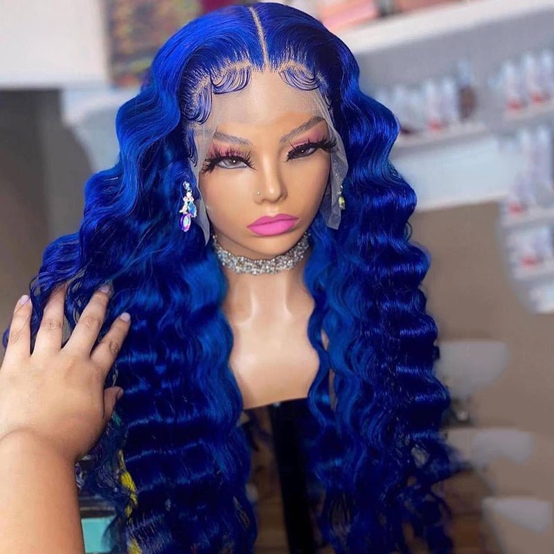 Ulike Blue Lace Front Wigs Deep Wave Human Hair 13x4 Wigs Pre Plucked Natural Hairline