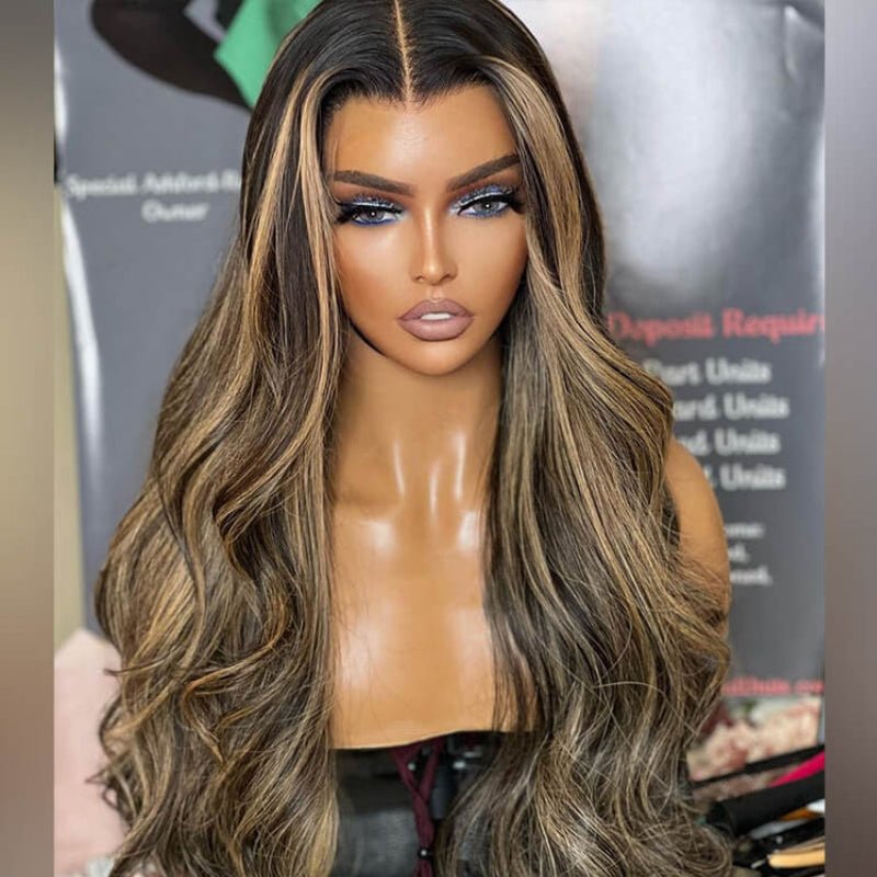 Ulike Body Wave Balayage Highlight 13×4 Lace Front Wig Transaparent Human Hair Wigs 180% 250% Density