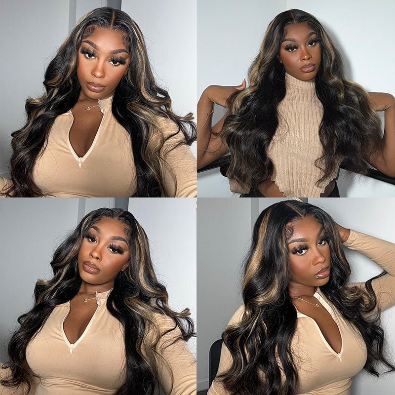 Ulike Body Wave Balayage Highlight 13×4 Lace Front Wig Transaparent Human Hair Wigs 180% 250% Density