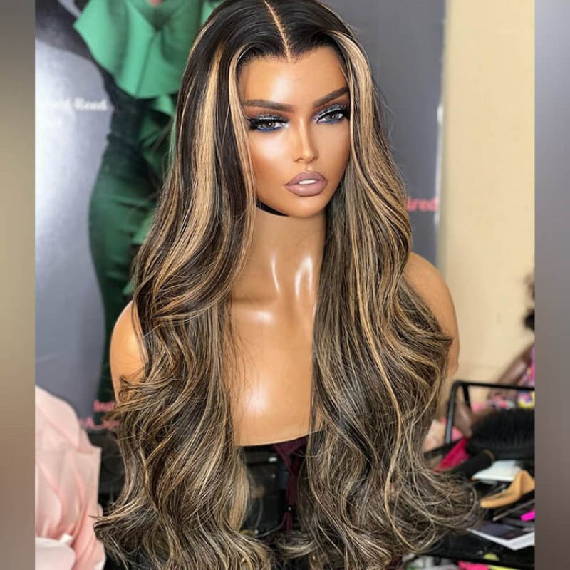 Ulike Body Wave Balayage Highlight 13×4 Lace Front Wig Transaparent Human Hair Wigs 180% 250% Density