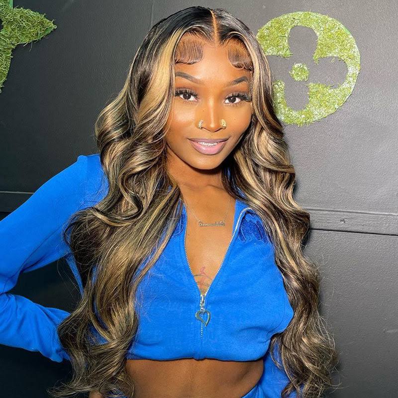 Ulike Body Wave Balayage Highlight 13×4 Lace Front Wig Transaparent Human Hair Wigs 180% 250% Density