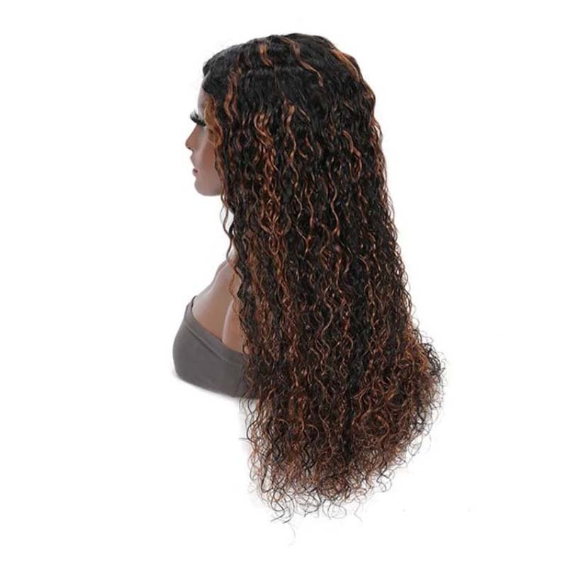 Ulike Brown Black Color 360 Lace Water Wave Wigs 1B/30 Highlight Transparent  Wigs  Human Hair Colored Wigs