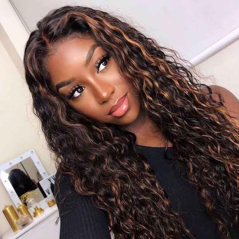 Ulike Brown Black Color 360 Lace Water Wave Wigs 1B/30 Highlight Transparent  Wigs  Human Hair Colored Wigs