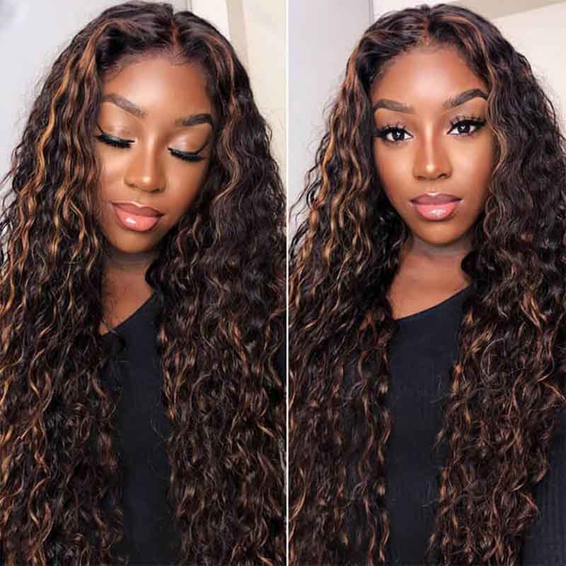 Ulike Brown Black Color 360 Lace Water Wave Wigs 1B/30 Highlight Transparent  Wigs  Human Hair Colored Wigs