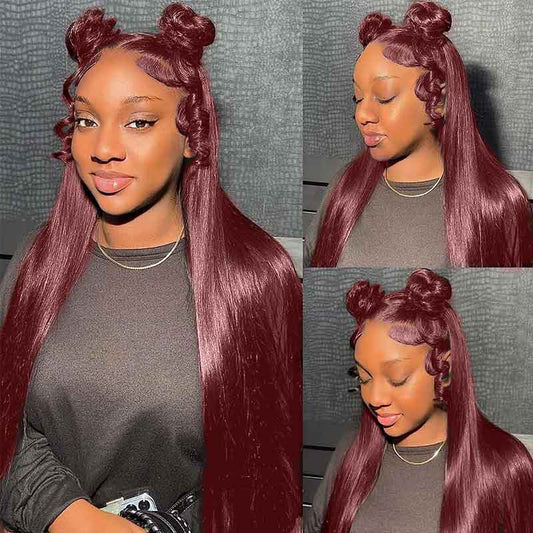 Ulike Burgundy 99J Color 360 Transparent Lace Straight Wigs Human Hair Wigs With Pre Plucked Hairline