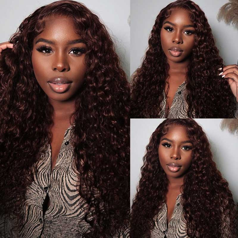 Ulike Chocolate Dark Brown Water Wave 13x4 Lace Frontal Glueless Human Hair Wigs