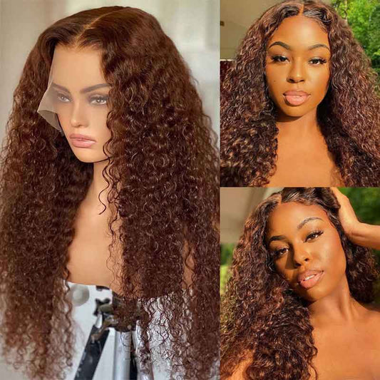 Ulike Chocolate Dark Brown Water Wave 13x4 Lace Frontal Glueless Human Hair Wigs