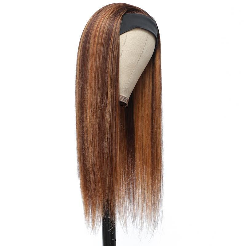 Ulike Color 4/27 Highlight Headband Wigs Straight Human Hair Wigs No Glue No Lace Wigs For Beginners