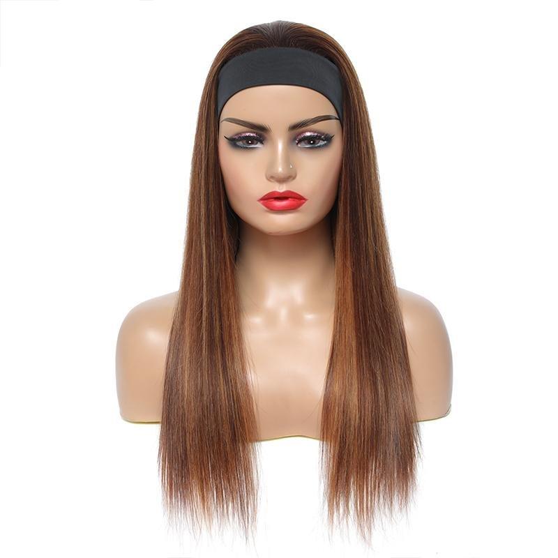 Ulike Color 4/27 Highlight Headband Wigs Straight Human Hair Wigs No Glue No Lace Wigs For Beginners
