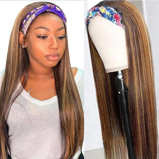 Ulike Color 4/27 Highlight Headband Wigs Straight Human Hair Wigs No Glue No Lace Wigs For Beginners