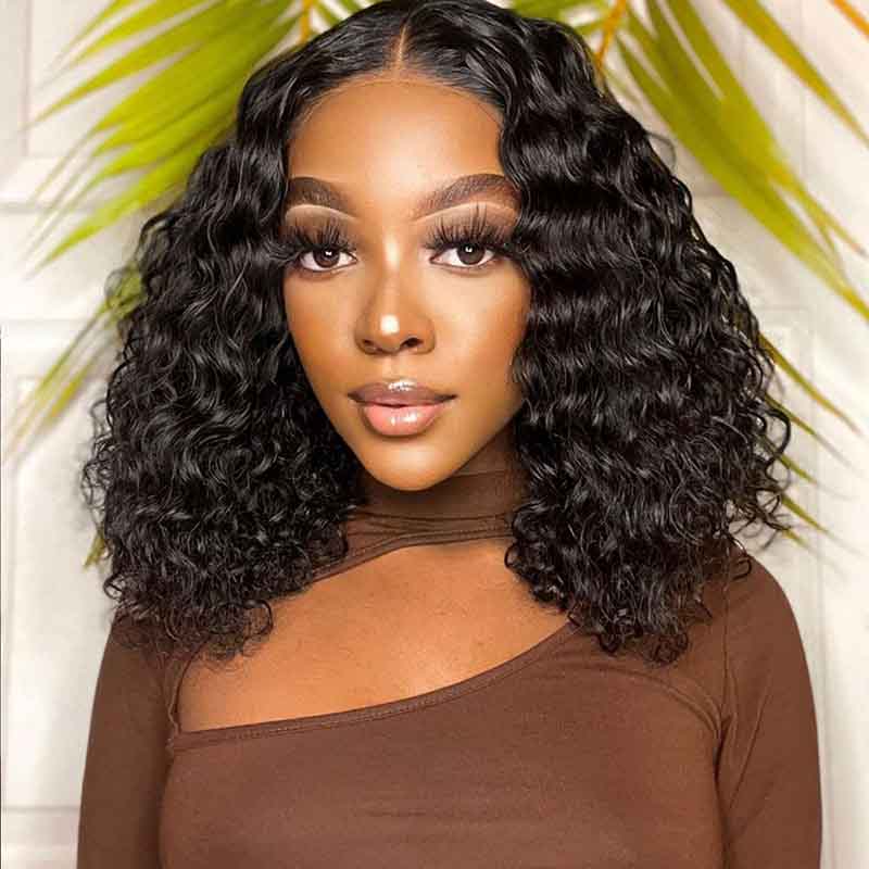 Ulike Deep Wave 4x4 Lace Closure Bob Wigs Short Human Hair Wigs 180% Density