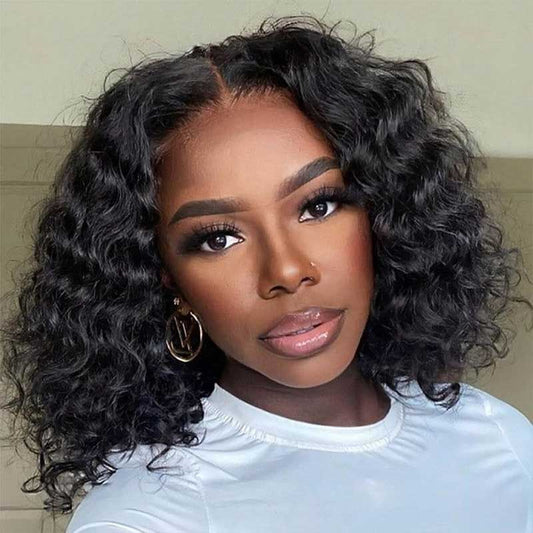 Ulike Deep Wave 4x4 Lace Closure Bob Wigs Short Human Hair Wigs 180% Density