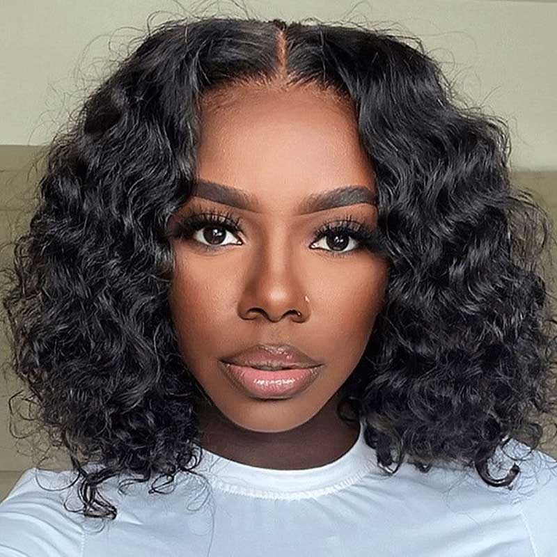 Ulike Deep Wave 4x4 Lace Closure Bob Wigs Short Human Hair Wigs 180% Density