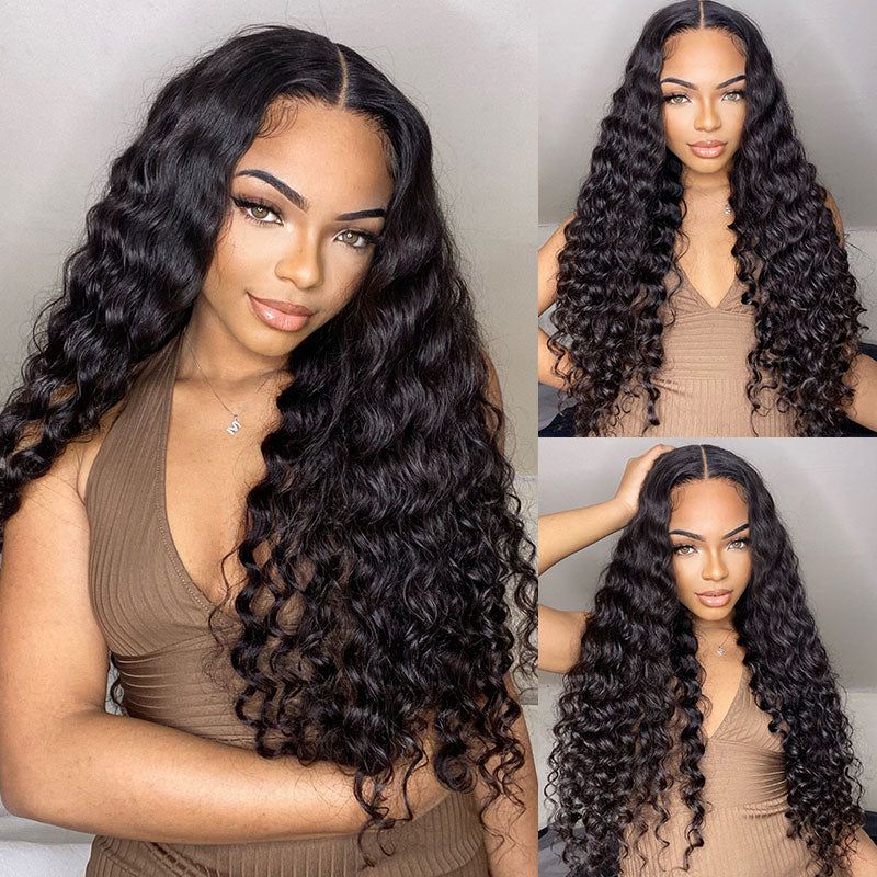 Ulike Deep Wave Pre Cut 5x5 Transparent Lace Closure Wig Human Hair Glueless Lace Wigs With Breathable Cap