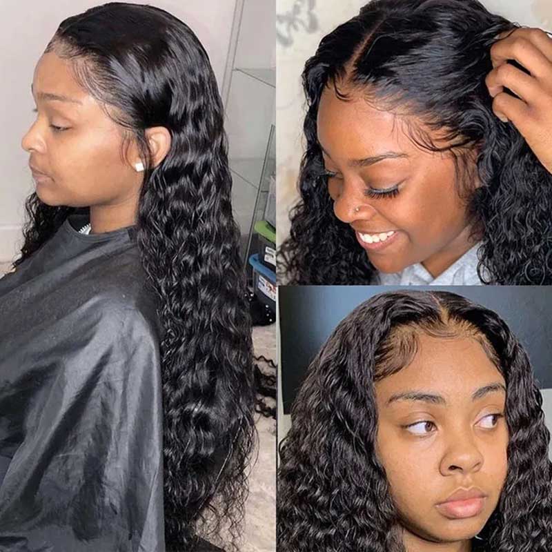 Ulike Deep Wave 4x4 Glueless Lace Closure Human Hair Wigs For Black Women