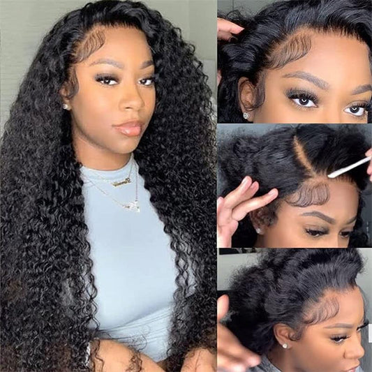 Ulike Kinky Curly 4x4 Lace Glueless Closure Wig Pre Plucked Human Hair