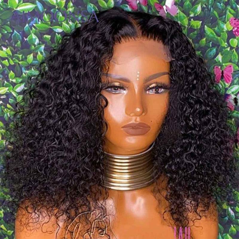 Ulike Kinky Curly 4x4 Lace Glueless Closure Wig Pre Plucked Human Hair