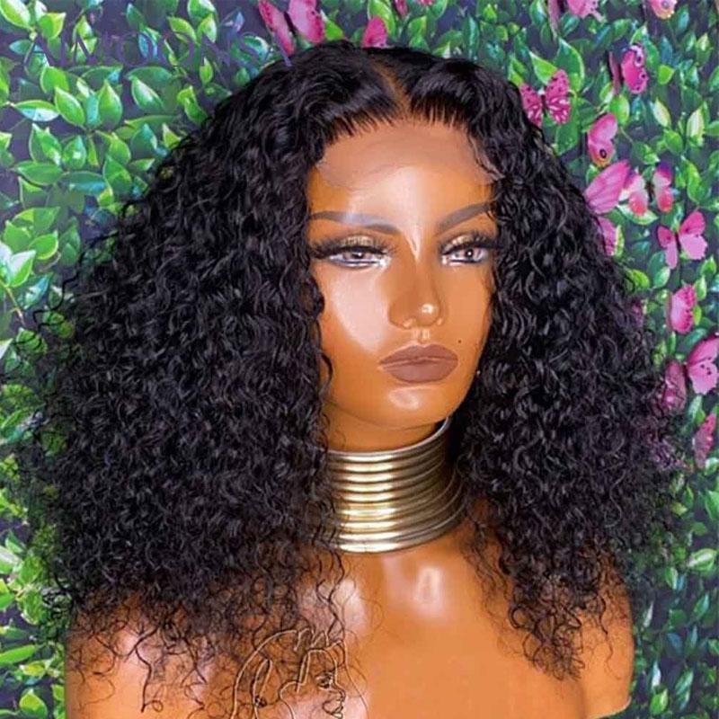 Ulike Kinky Curly 4x4 Lace Glueless Closure Wig Pre Plucked Human Hair