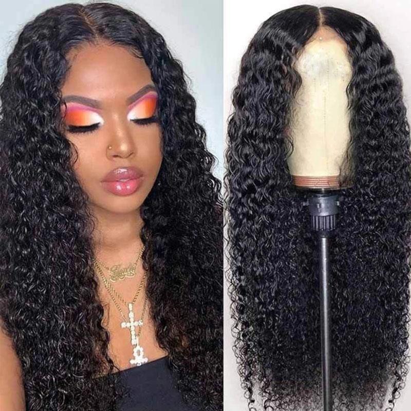 Ulike Kinky Curly 4x4 Lace Glueless Closure Wig Pre Plucked Human Hair