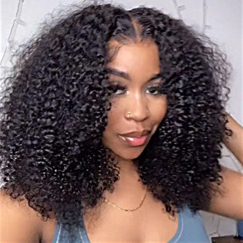 Ulike Kinky Curly 4x4 Lace Glueless Closure Wig Pre Plucked Human Hair