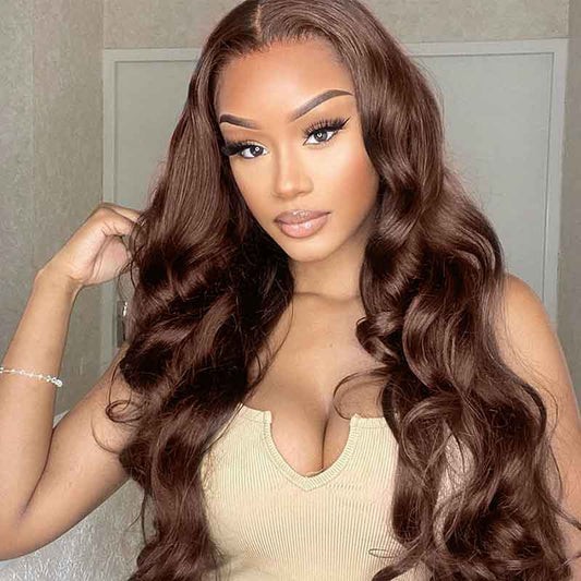 Ulike Full Lace Brown Hair Body Wave Wigs #4 Chocolate Brown Color Human Hair Wigs 180% Density