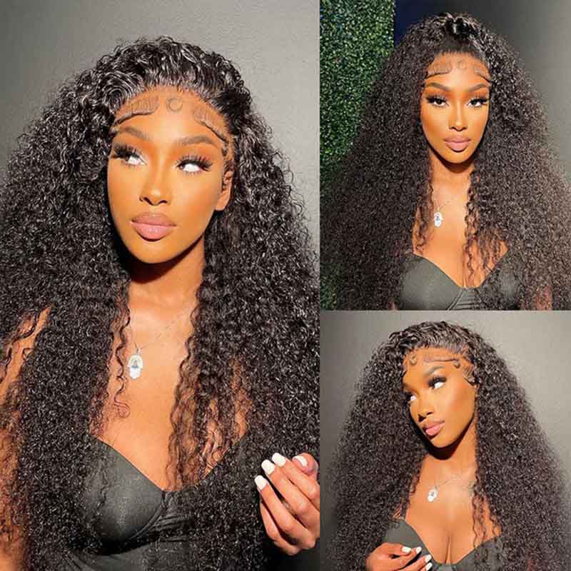 Ulike Full Lace Jerry Curly Wigs Human Hair Transparent Wigs Pre Plucked Hairline 180% Denisty