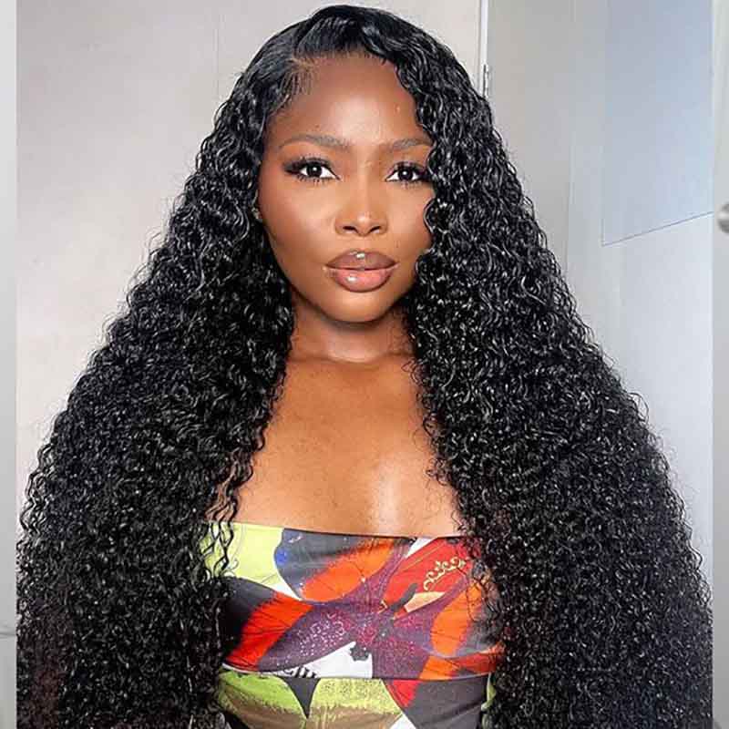 Ulike Full Lace Jerry Curly Wigs Human Hair Transparent Wigs Pre Plucked Hairline 180% Denisty