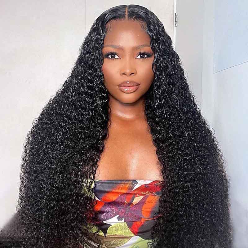 Ulike Full Lace Jerry Curly Wigs Human Hair Transparent Wigs Pre Plucked Hairline 180% Denisty