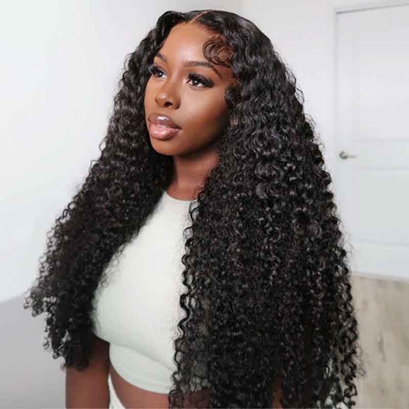 Ulike Full Lace Jerry Curly Wigs Human Hair Transparent Wigs Pre Plucked Hairline 180% Denisty