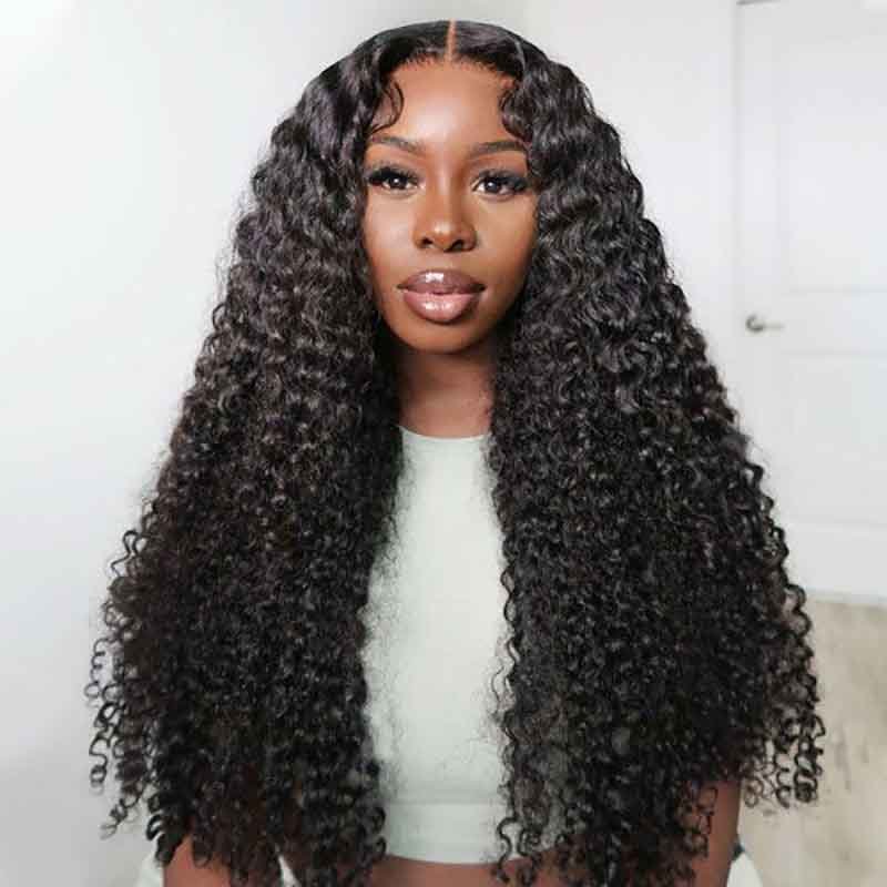 Ulike Full Lace Jerry Curly Wigs Human Hair Transparent Wigs Pre Plucked Hairline 180% Denisty