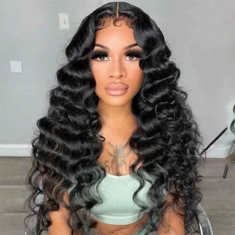 Ulike Full Lace Loose Deep Wave Wigs Transparent Wigs Human Hair Pre Plucked 180% Density