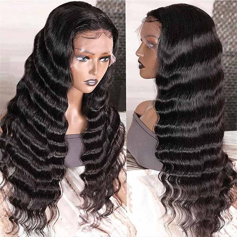 Ulike Full Lace Loose Deep Wave Wigs Transparent Wigs Human Hair Pre Plucked 180% Density