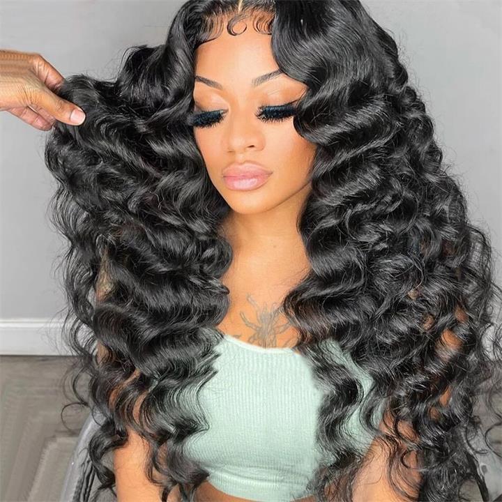 Ulike Full Lace Loose Deep Wave Wigs Transparent Wigs Human Hair Pre Plucked 180% Density