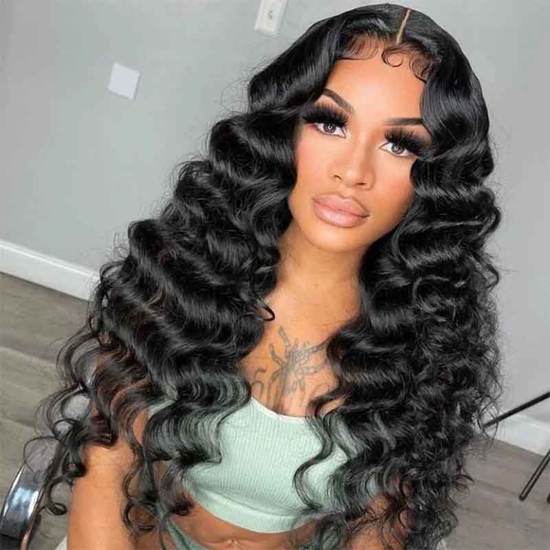 Ulike Full Lace Loose Deep Wave Wigs Transparent Wigs Human Hair Pre Plucked 180% Density