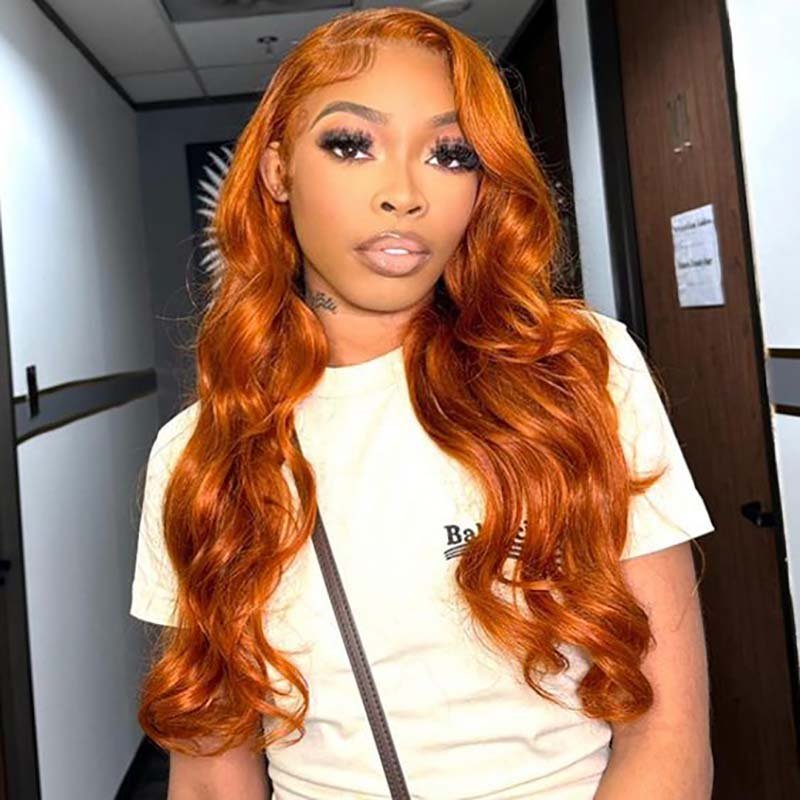 Ulike Ginger Color Body Wave 360 Transparent Lace Wigs Pre Plucked Copper Red Colored  Wigs