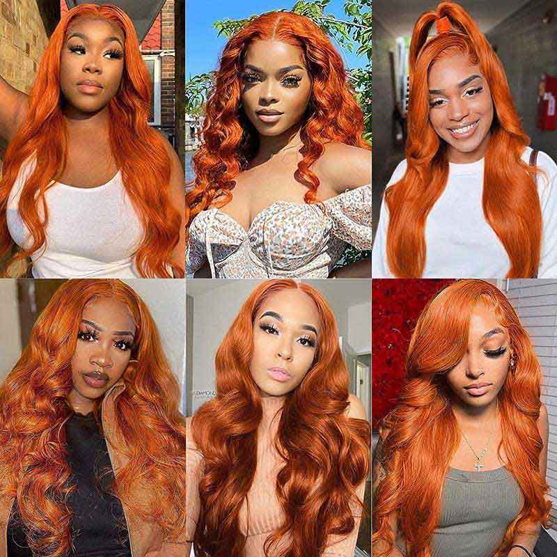 Ulike Ginger Color Body Wave 360 Transparent Lace Wigs Pre Plucked Copper Red Colored  Wigs