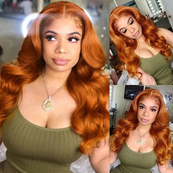 Ulike Ginger Color Body Wave 360 Transparent Lace Wigs Pre Plucked Copper Red Colored  Wigs