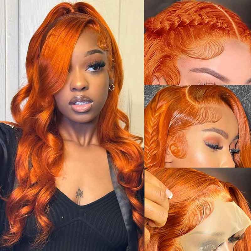 Ulike Ginger Color Body Wave 360 Transparent Lace Wigs Pre Plucked Copper Red Colored  Wigs