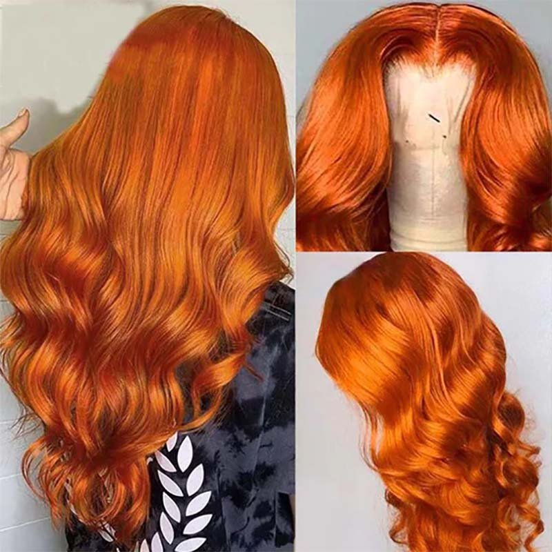 Ulike Ginger Color Body Wave 360 Transparent Lace Wigs Pre Plucked Copper Red Colored  Wigs