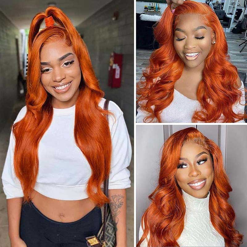 Ulike Ginger Color Body Wave 360 Transparent Lace Wigs Pre Plucked Copper Red Colored  Wigs