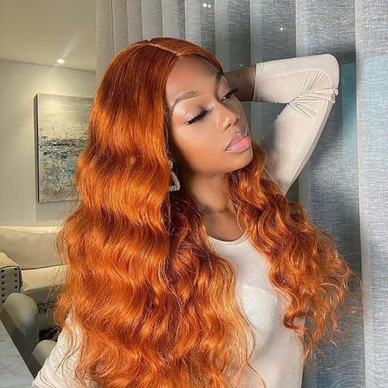 Ulike Ginger Color Body Wave 360 Transparent Lace Wigs Pre Plucked Copper Red Colored  Wigs