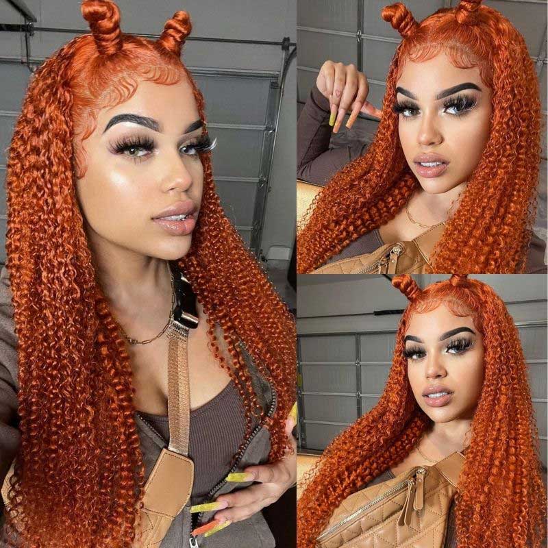 Ulike Ginger Color Lace Front Wigs Jerry Curly 13*4 13*6 Lace Wigs With Pre Plucked Hairline