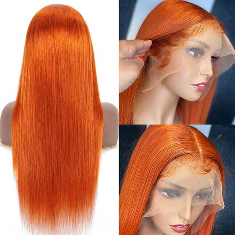 Ulike Ginger Orange Straight 360 Transparent Lace Frontal Wig Human Hair Wigs With Pre Plucked