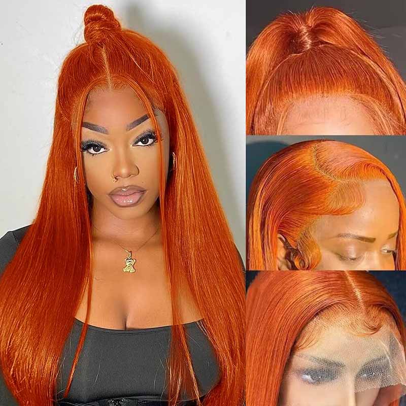 Ulike Ginger Orange Straight 360 Transparent Lace Frontal Wig Human Hair Wigs With Pre Plucked