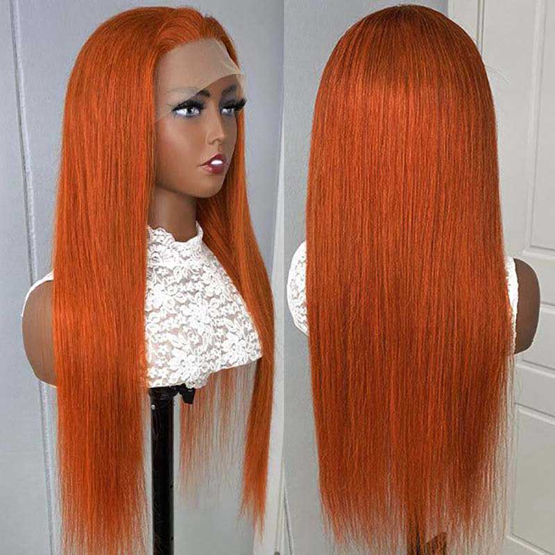 Ulike Ginger Orange Straight 360 Transparent Lace Frontal Wig Human Hair Wigs With Pre Plucked