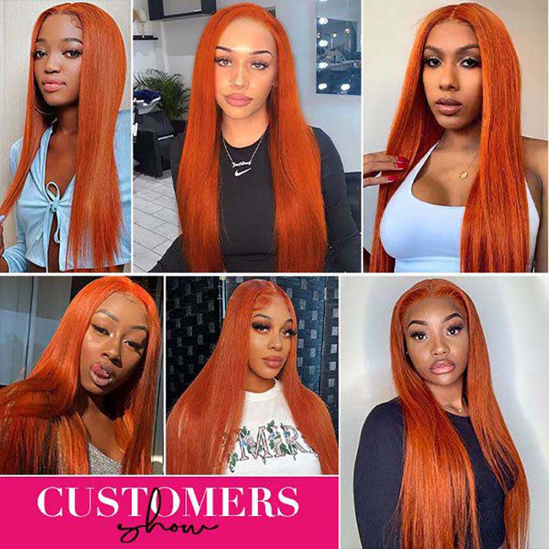 Ulike Ginger Orange Straight 360 Transparent Lace Frontal Wig Human Hair Wigs With Pre Plucked